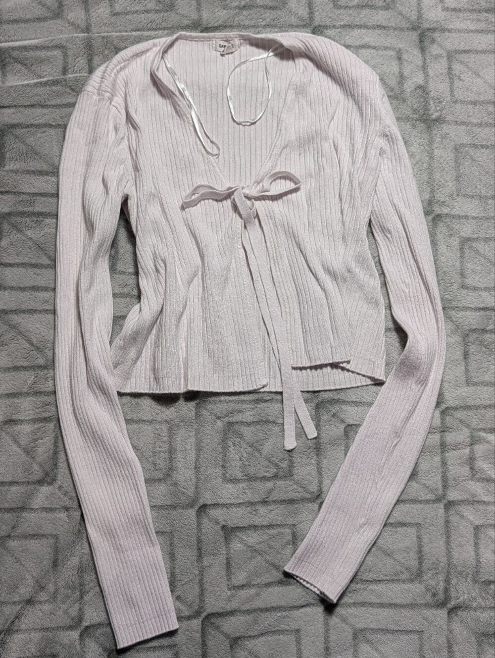 Garage White Ribbed Cardigan Top with Tie Front